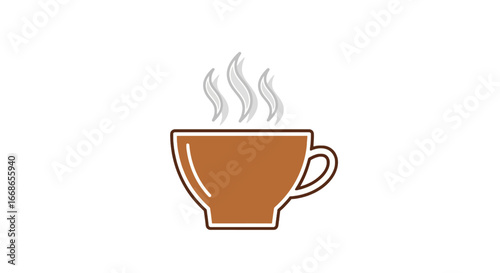 Simple illustration of a steaming hot beverage in a classic brown mug, evoking warmth, comfort, and a moment of relaxation or energy boost