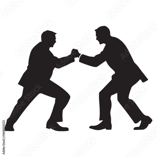 Black silhouette of an athlete boxer on a white background