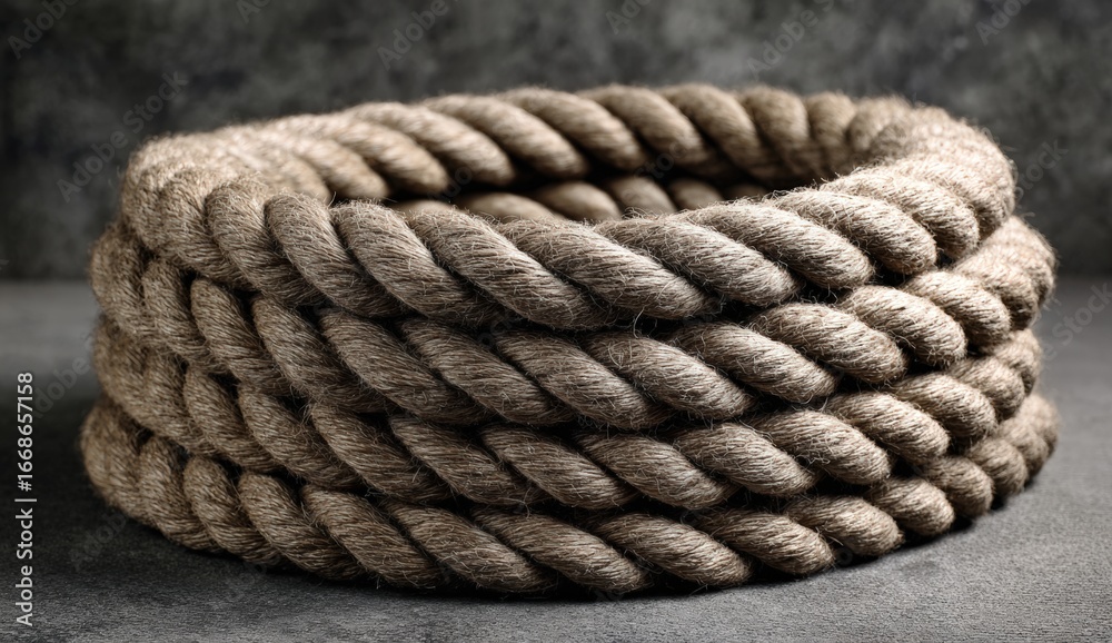 Fototapeta premium Twisted rope coil on a dark surface