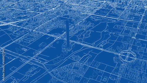 Urban Blueprint with Tower