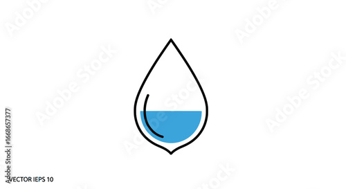 Stylized vector illustration of a water droplet icon with a partial blue liquid fill, symbolizing water levels, hydration, conservation, or environmental themes