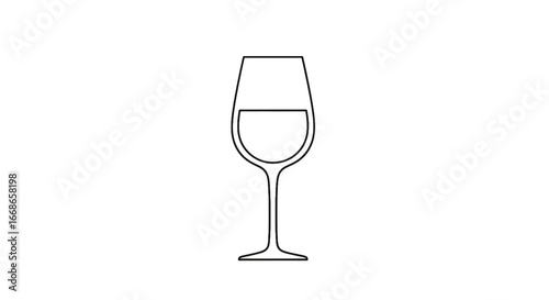 Elegant line art icon of a wine glass, half-filled with liquid, symbolizing drinks, celebration, and sophisticated gatherings for menus or events