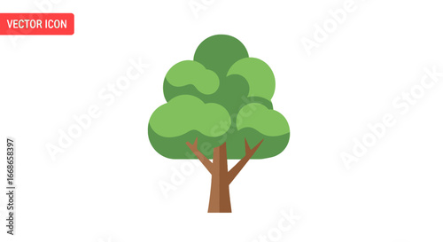 Minimalist vector icon of a vibrant green tree with a sturdy brown trunk, symbolizing nature, growth, and the environment
