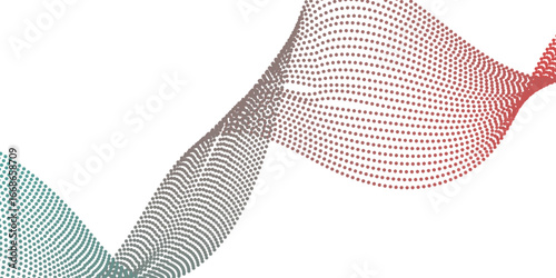 Abstract wavy lines flowing curve gradient color on transparent background. Flowing dots particles wave pattern 3D curve halftone black gradient curve shape isolated on white background.