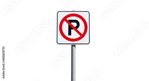 A no parking sign with a red circle and a black 
