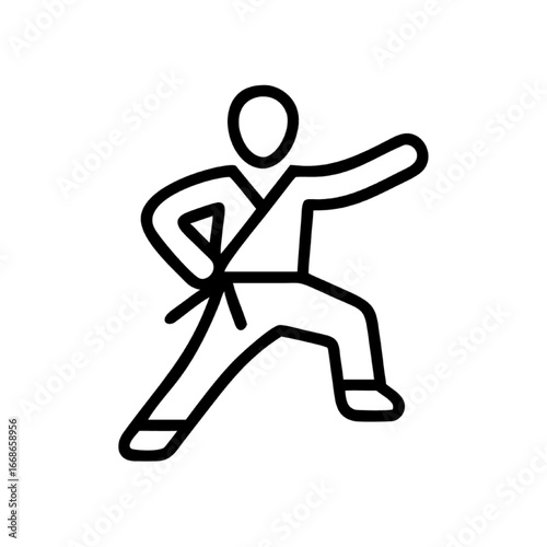 Karate fighter in a defensive stance with a belt, vector illustration of martial arts