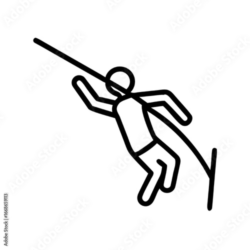 Line art illustration of a pole vaulter in action during a sports competition