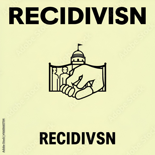 A Symbolic Line Art Poster on Recidivism, in Two Tones