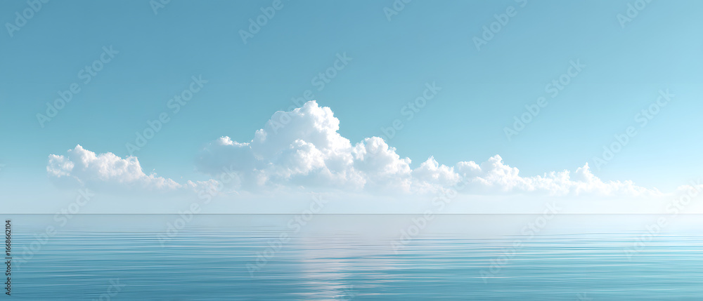 Obraz premium Serene ocean horizon with soft clouds gentle blue sky and calm water surface