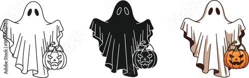 Spooky ghosts with pumpkins for halloween trick or treating fun