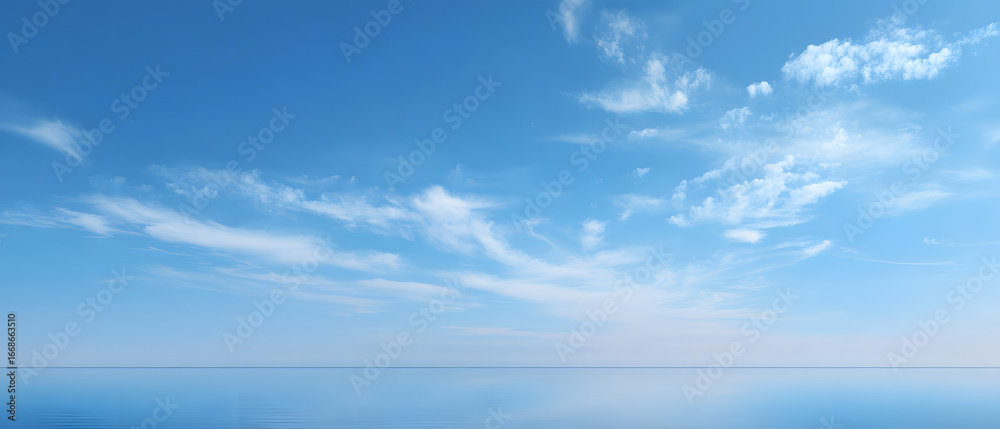 Obraz premium Serene ocean horizon with soft clouds under a bright blue sky peaceful nature scene