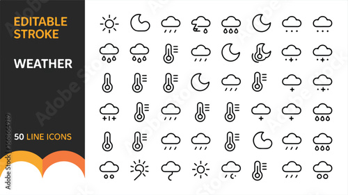 Comprehensive weather icon set with a clean silhouette style