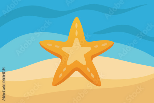 Cartoon starfish on a sandy shore vector illustration