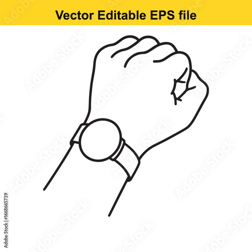 Hand wearing a wristwatch, isolated on white background