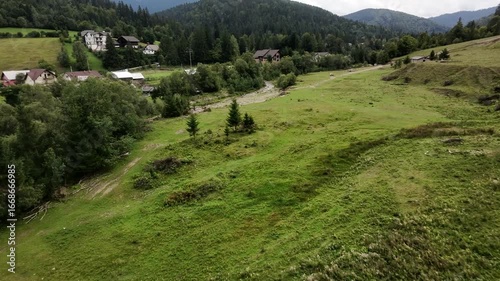 Aerial Bird Eye Drone Footage of  Alpine Meadow – Scenic Panorama