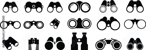 Binocular field glasses icon set are optical instruments designed to allow both eyes to view magnified images of distant objects simultaneously for diverse applications design and visual communication