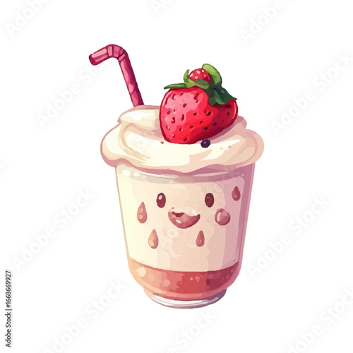 Summer vector illustration fruit cocktail in cartoon style 