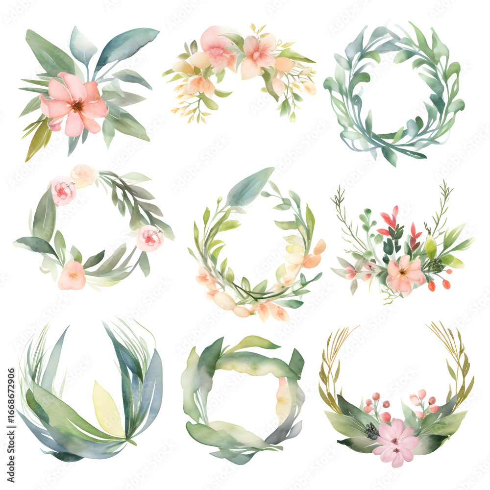 Fototapeta premium watercolor flower wreaths