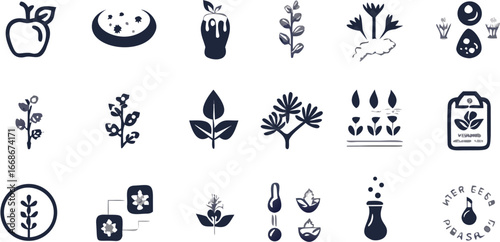 Illustration showcasing diverse botanical elements including fruits foliage and agricultural concepts artfully drawn | editable eps vectors silhouette