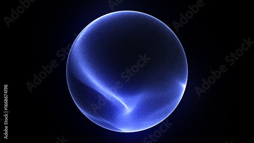 White abstract 3d sphere of glowing particles and energy waves. Light blue liquid particles forming a futuristic sphere and magic energy orb. Science, future technology concept, AI. 