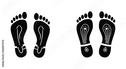 Footprints with and without ankle and foot reflexology markings
