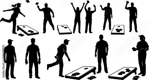Cornhole players silhouette, Cornhole players svg, Cornhole svg, Cornhole player silhouettes, Cornhole sport silhouettes.