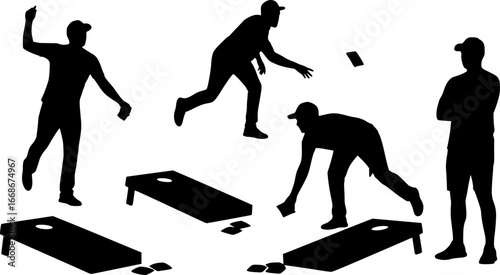 Cornhole players silhouette, Cornhole players svg, Cornhole svg, Cornhole player silhouettes, Cornhole sport silhouettes.