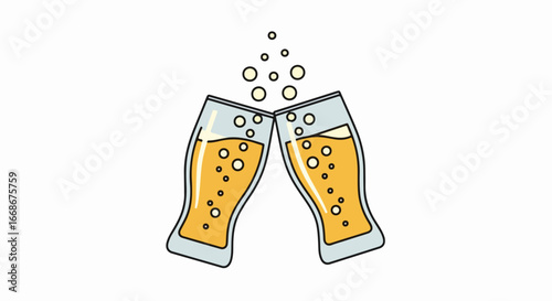 Cheers to Beer - Two Glasses Toasting with Bubbles in Celebration.
