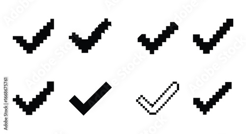Collection of checkmark icons in various styles and pixelated forms