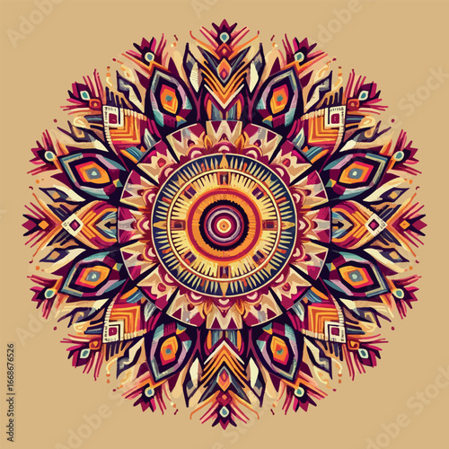 huichol art yarn atr sun mandala vector .
