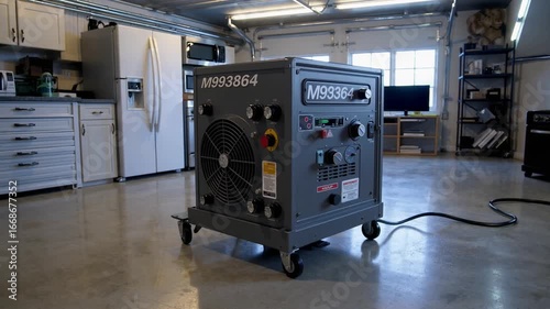 transportable mobile diesel-powered generator serving as auxiliary electricity supply for domestic electrical appliances