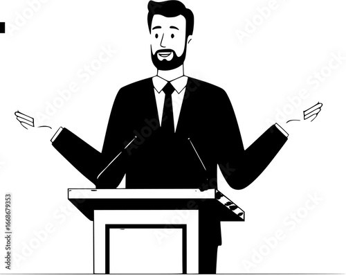  of a lawyer presenting a case confidently in a courtroom setting against a clean white background
