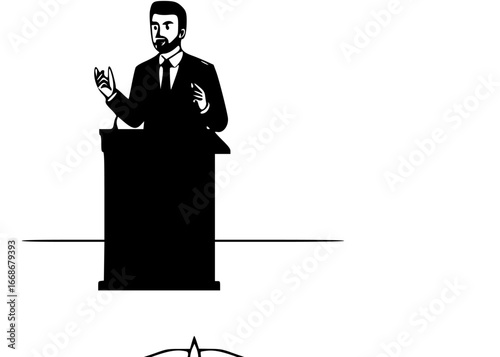  of a lawyer presenting a case confidently in a courtroom setting against a clean white background