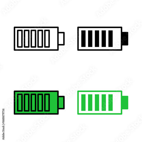 Battery Charging icon . in stroke, black and colored vectors collection isolated on white background.
