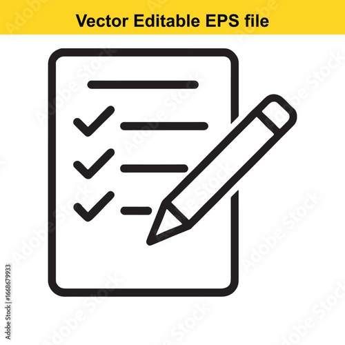 Checklist with pencil icon, isolated on white background