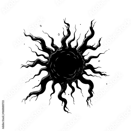 A dark amorphous radial burst emanating from an obscure center artistic representation of negative