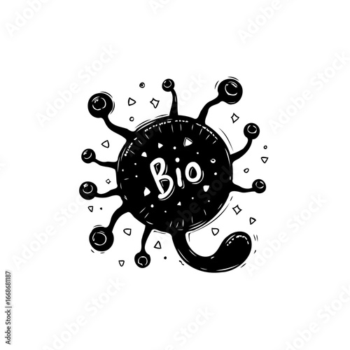 Abstract biological organism representation against a white background with scientific and medical
