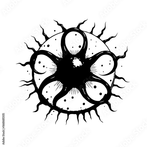 Abstract depiction of a black organic form encircled by a radiant halo creating captivating
