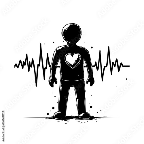 Abstract depiction of vitality with a heart emblem and rhythmic pulse showcasing human wellness