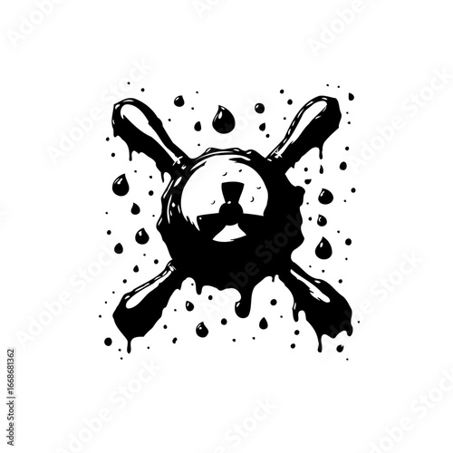 Abstract graphic representation showcasing a contaminated symbol with liquid droplets and grunge