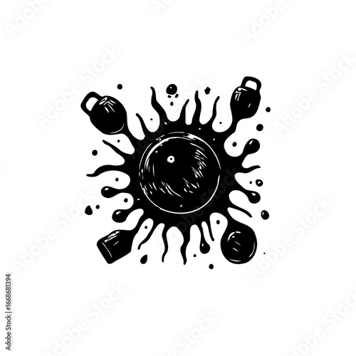 Abstract ink blot depiction displaying a creative fusion of music kettlebells and other athletic