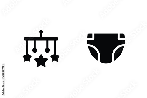 Adorable baby mobile with stars and a diaper icon representing parenthood and care