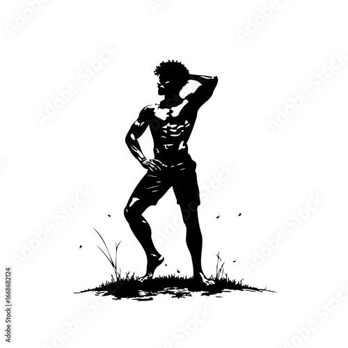 Artistic silhouette of a strong athletic man, evoking natural power and captivating physique in