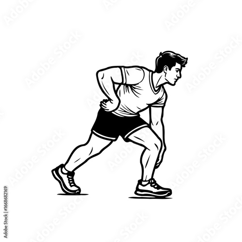 Athlete preparing for a starting stance emphasizing strength flexibility balance and body