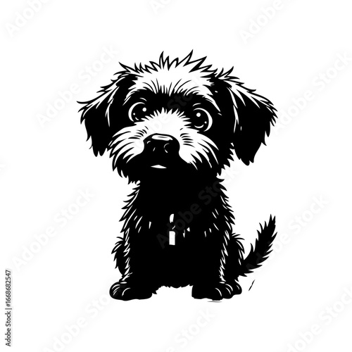 Captivating canine charisma adorable black and white cartoon dog illustration evokes feelings of