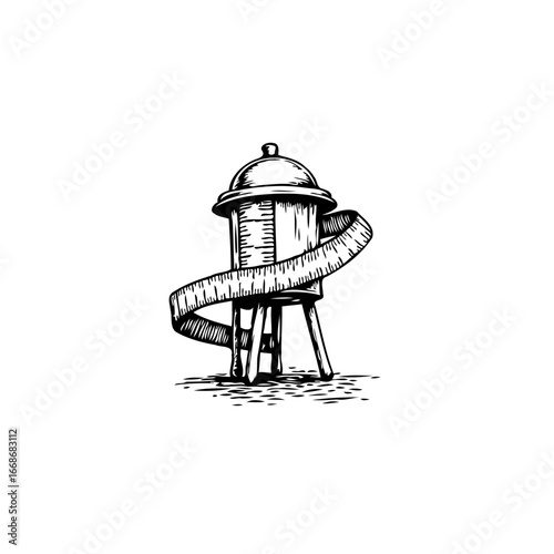 Conceptual vintage water tower illustration with a tape measure representing monitoring and