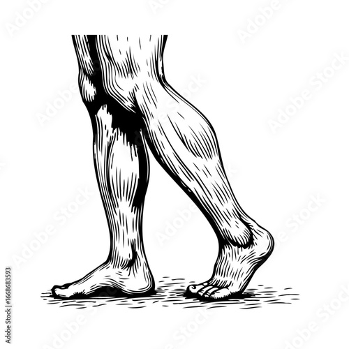 Detailed leg anatomy illustration showing muscle definition depicting movement and strength