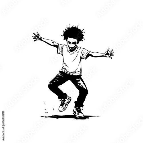 Dynamic depiction of a young boy captured in mid jump exuding carefree vitality and uninhibited