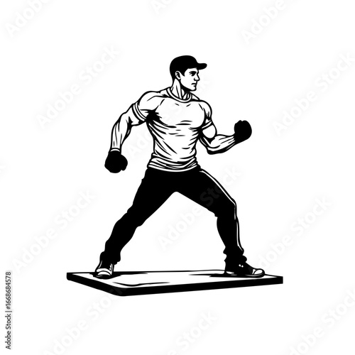 Dynamic monochrome illustration of a muscular athlete striking a pose epitomizing strength