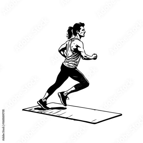 Dynamic Runner Depicted Mid-Stride Exercising with Determination and Focus on a Flat Surface for